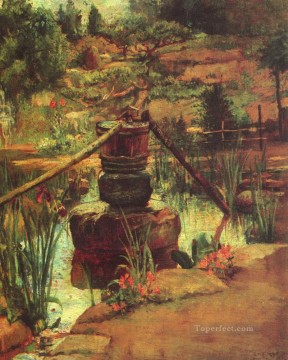  LaFarge Oil Painting - The Fountain in Our Garden at Nikko John LaFarge